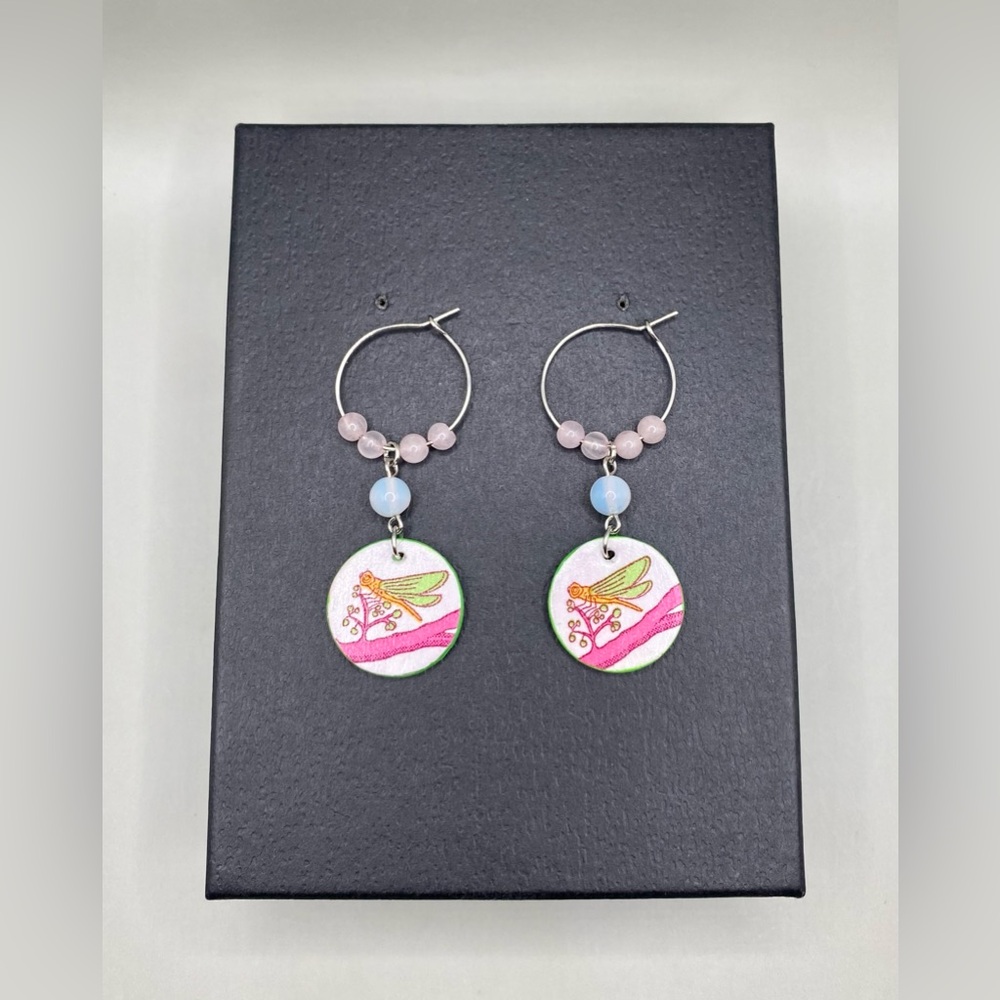 🌿🌸Rose Quartz Opalite Dragonfly Hoop Earrings